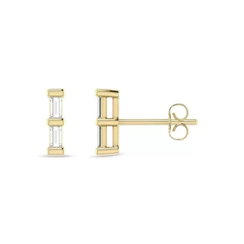 0.08 Ct.tw Baguette Cut Natural Diamonds Stud Earrings for Womens in 10K Yellow Gold