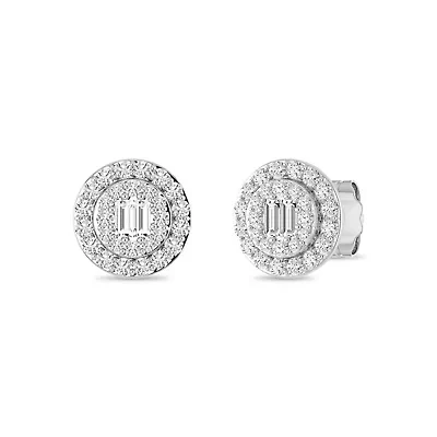 1/3 Ct.tw Baguette & Round Cut Natural Diamond Cluster Stud Earrings in 925 Sterling Silver