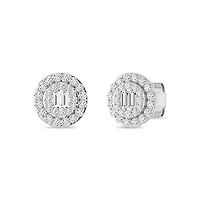 1/3 Ct.tw Baguette & Round Cut Natural Diamond Cluster Stud Earrings in 925 Sterling Silver