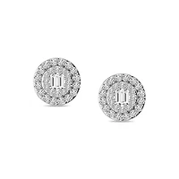 1/3 Ct.tw Baguette & Round Cut Natural Diamond Cluster Stud Earrings in 925 Sterling Silver