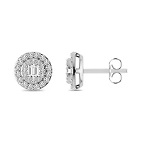 1/3 Ct.tw Baguette & Round Cut Natural Diamond Cluster Stud Earrings in 925 Sterling Silver