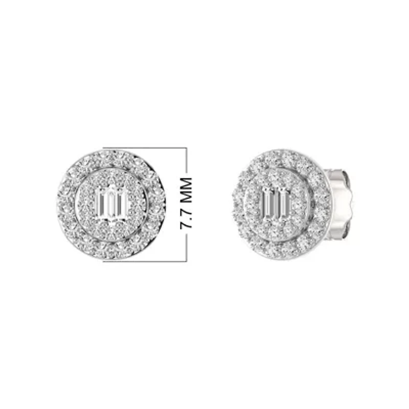 1/3 Ct.tw Baguette & Round Cut Natural Diamond Cluster Stud Earrings in 925 Sterling Silver