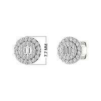 1/3 Ct.tw Baguette & Round Cut Natural Diamond Cluster Stud Earrings in 925 Sterling Silver