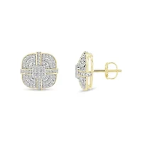 1/2 Ct.tw Natural Diamond Stud Earrings Cluster Diamond Screw Back Earrings 10K Yellow Gold