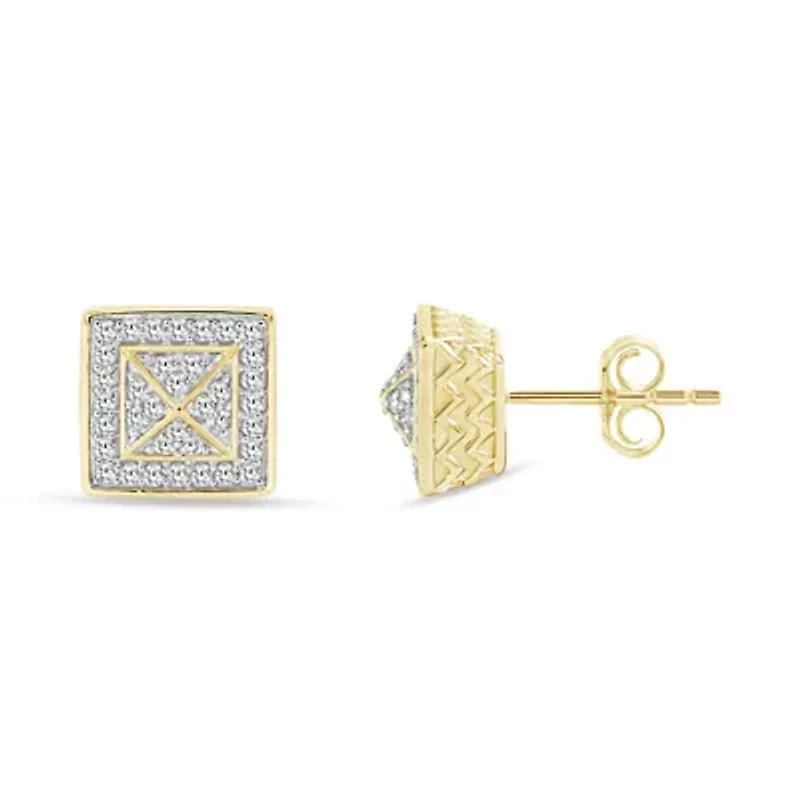 1/4 Ct.tw Natural Diamond Square shape Stud Earrings in 10K Yellow Gold