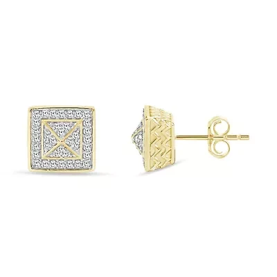 1/4 Ct.tw Natural Diamond Square shape Stud Earrings in 10K Yellow Gold