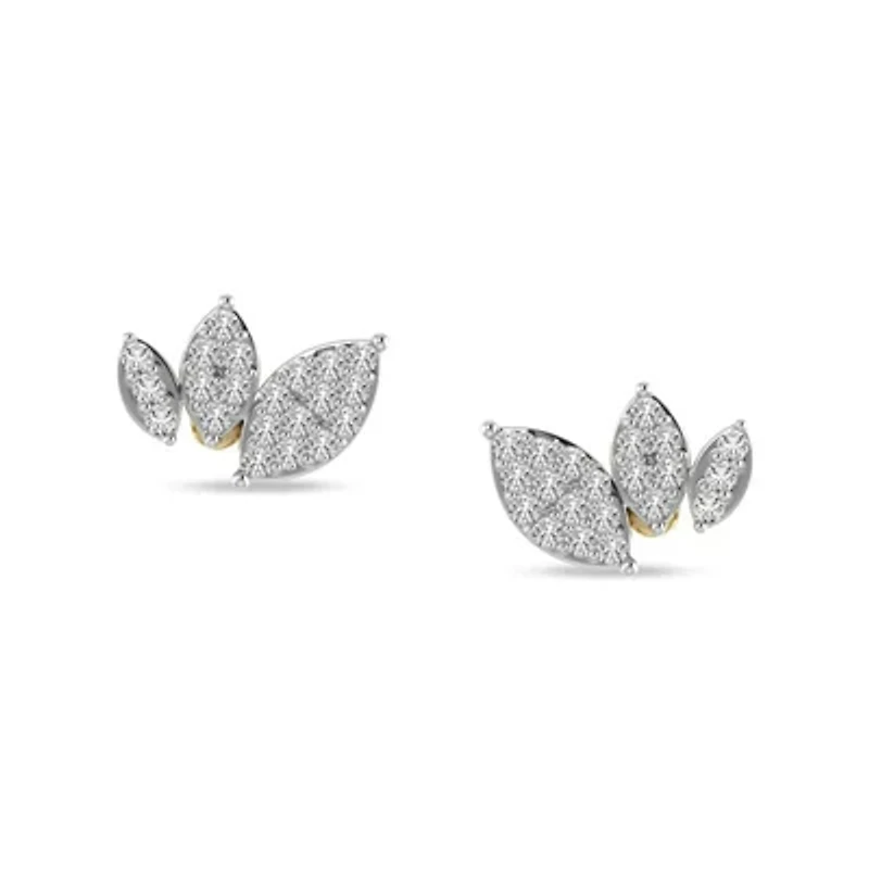 0.10 Ct.tw Natural Diamond Leaf shape Stud Earrings for Women's 925 Silver Yellow Plated
