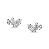 0.10 Ct.tw Natural Diamond Leaf shape Stud Earrings for Women's 925 Silver Yellow Plated