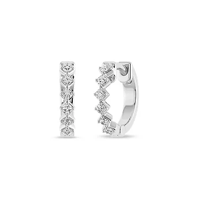 Mini Huggie Hoop Earrings with 1/17 Cttw Natural Diamond in 925 Sterling Silver