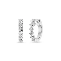 Mini Huggie Hoop Earrings with 1/17 Cttw Natural Diamond in 925 Sterling Silver