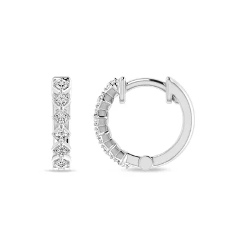 Mini Huggie Hoop Earrings with 1/17 Cttw Natural Diamond in 925 Sterling Silver