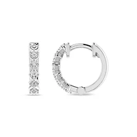 Mini Huggie Hoop Earrings with 1/17 Cttw Natural Diamond in 925 Sterling Silver
