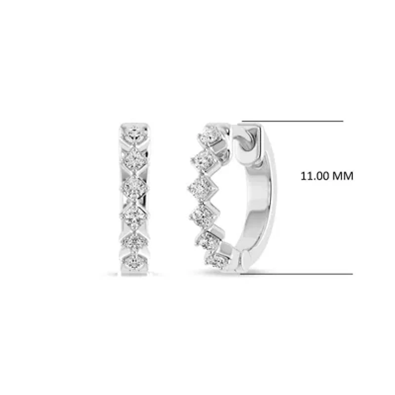 Mini Huggie Hoop Earrings with 1/17 Cttw Natural Diamond in 925 Sterling Silver
