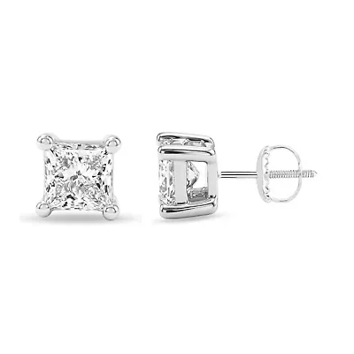 Lab Created 2.00 Cttw Princess Cut Lab-Grown Diamond Solitaire Stud Earrings 10K Yellow Gold, Screw Back