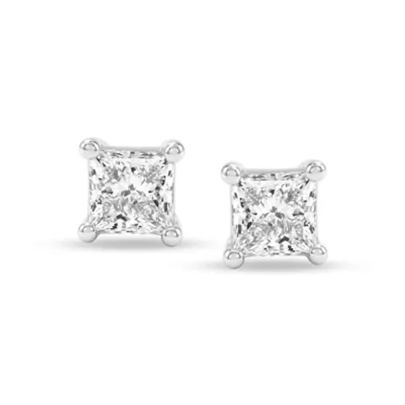 Lab Created 2.00 Cttw Princess Cut Lab-Grown Diamond Solitaire Stud Earrings 10K Yellow Gold, Screw Back