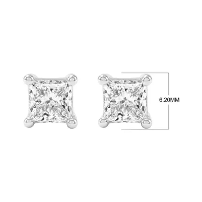 Lab Created 2.00 Cttw Princess Cut Lab-Grown Diamond Solitaire Stud Earrings 10K Yellow Gold, Screw Back