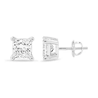 Lab Created 3.00 Cttw Princess Cut Lab-Grown Diamond Solitaire Stud Earrings in 10K White Gold, Screw Back