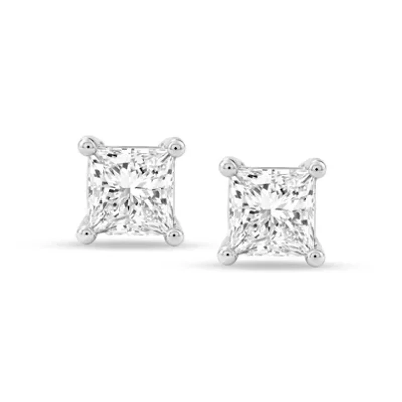 Lab Created 3.00 Cttw Princess Cut Lab-Grown Diamond Solitaire Stud Earrings in 10K White Gold, Screw Back