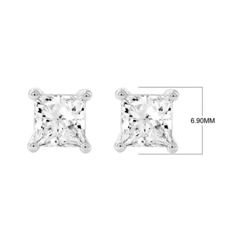 Lab Created 3.00 Cttw Princess Cut Lab-Grown Diamond Solitaire Stud Earrings in 10K White Gold, Screw Back