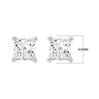 Lab Created 3.00 Cttw Princess Cut Lab-Grown Diamond Solitaire Stud Earrings in 10K White Gold, Screw Back