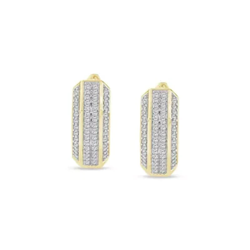 1/2 Ct.tw Natural Diamond Huggie Hoop Earrings 10K Yellow Gold