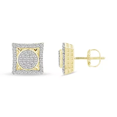 0.40 Ct.tw Natural Diamond Square shape Screw Back Stud Earrings in 10K Yellow Gold