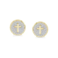 0.40 Ct.tw Natural Diamond Cross Earrings Circle shape Push Back Stud in 10K Yellow Gold