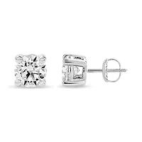 Lab Created 2.00 Cttw Round Cut Lab-Grown Diamond Solitaire Stud Earrings 10K White Gold, Screw Back