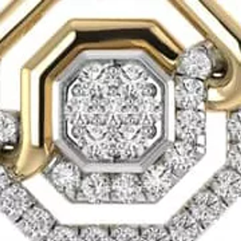 1/4 Ct.tw Round Cut Natural Diamond Hexagon Shape Push Back Stud Earrings in 925 Silver Yellow Plated