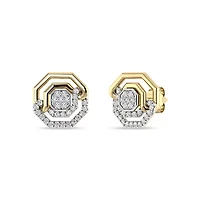 1/4 Ct.tw Round Cut Natural Diamond Hexagon Shape Push Back Stud Earrings in 925 Silver Yellow Plated