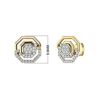 1/4 Ct.tw Round Cut Natural Diamond Hexagon Shape Push Back Stud Earrings in 925 Silver Yellow Plated