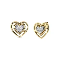 1/8 Cttw Natural Diamond Double Heart Stud Earrings in 925 Silver Yellow Plated