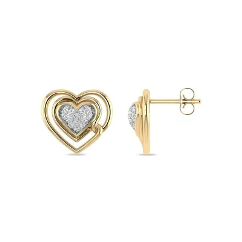 1/8 Cttw Natural Diamond Double Heart Stud Earrings in 925 Silver Yellow Plated
