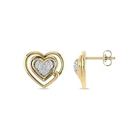 1/8 Cttw Natural Diamond Double Heart Stud Earrings in 925 Silver Yellow Plated