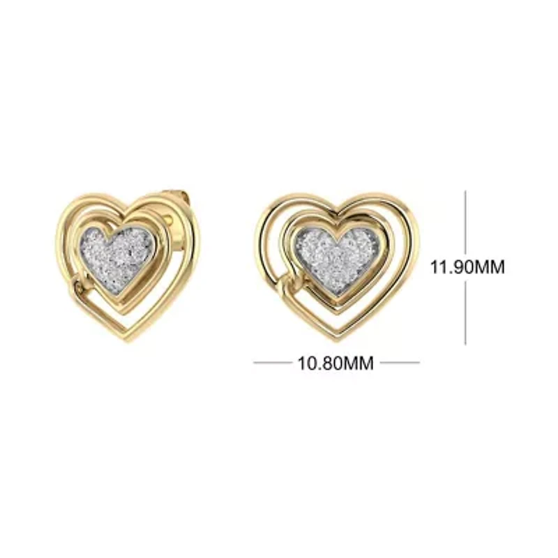 1/8 Cttw Natural Diamond Double Heart Stud Earrings in 925 Silver Yellow Plated