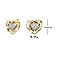 1/8 Cttw Natural Diamond Double Heart Stud Earrings in 925 Silver Yellow Plated