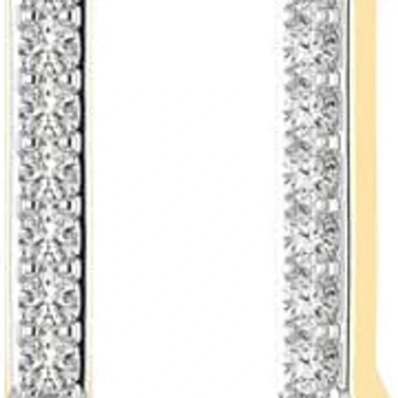 1/5 Cttw Natural Diamond Huggie Hoop Earrings 14.50 MM in 925 Silver Yellow Plated