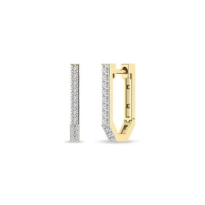 1/5 Cttw Natural Diamond Huggie Hoop Earrings 14.50 MM in 925 Silver Yellow Plated