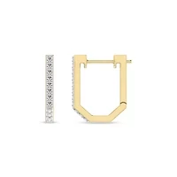 1/5 Cttw Natural Diamond Huggie Hoop Earrings 14.50 MM in 925 Silver Yellow Plated