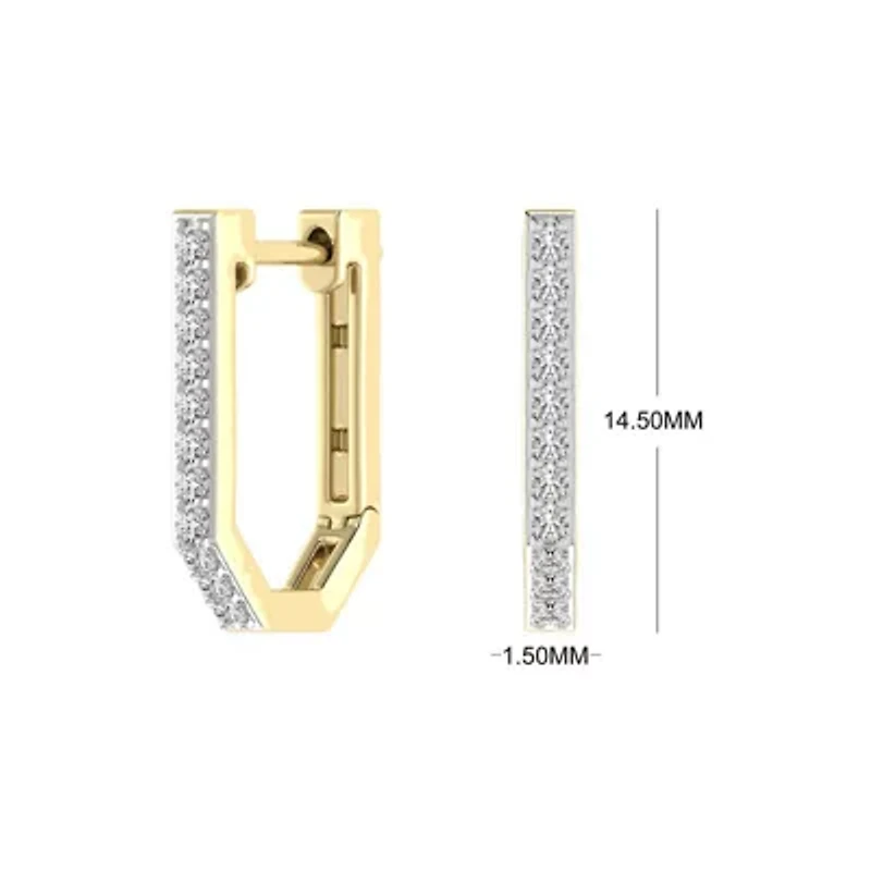 1/5 Cttw Natural Diamond Huggie Hoop Earrings 14.50 MM in 925 Silver Yellow Plated