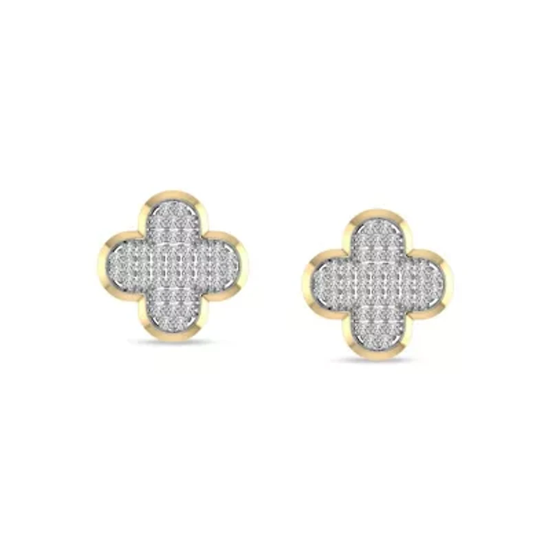 1/3 Ct.tw Round Cut Natural Diamond Clover Shape Push Back Stud Earrings in 925 Silver Yellow Plated