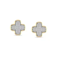 1/3 Ct.tw Round Cut Natural Diamond Clover Shape Push Back Stud Earrings in 925 Silver Yellow Plated