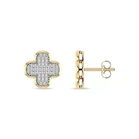 1/3 Ct.tw Round Cut Natural Diamond Clover Shape Push Back Stud Earrings in 925 Silver Yellow Plated