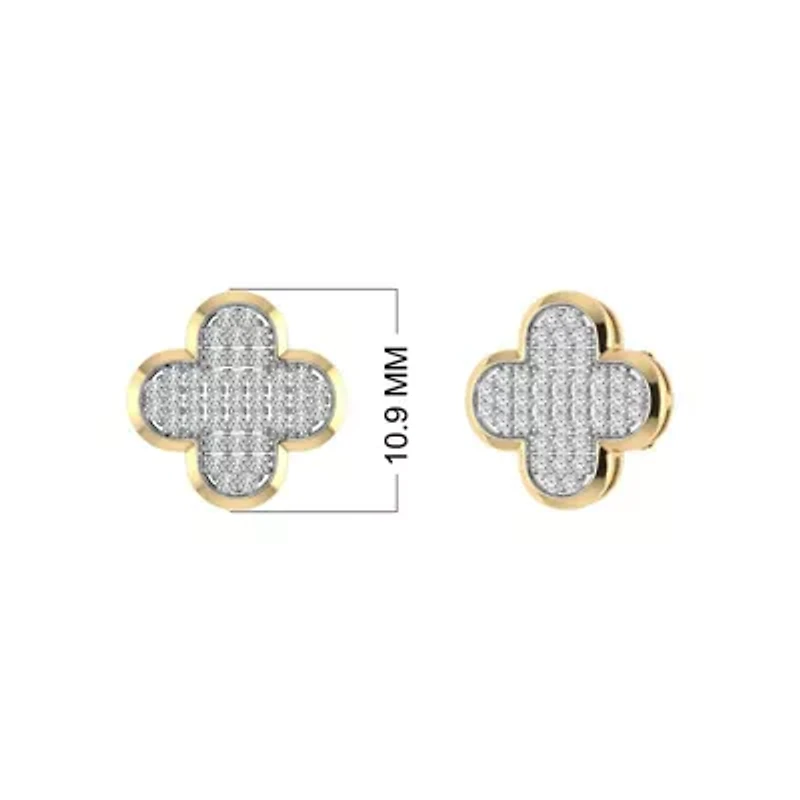 1/3 Ct.tw Round Cut Natural Diamond Clover Shape Push Back Stud Earrings in 925 Silver Yellow Plated