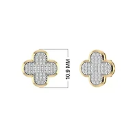 1/3 Ct.tw Round Cut Natural Diamond Clover Shape Push Back Stud Earrings in 925 Silver Yellow Plated