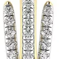 13.50 MM Huggie Hoop Earrings 1/4 Cttw Natural Diamond Small Hoops in 925 Silver Yellow Plated