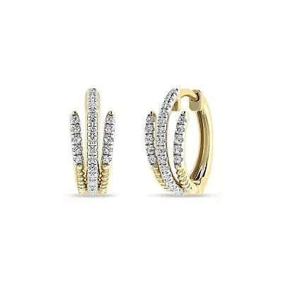 13.50 MM Huggie Hoop Earrings 1/4 Cttw Natural Diamond Small Hoops in 925 Silver Yellow Plated