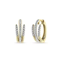 13.50 MM Huggie Hoop Earrings 1/4 Cttw Natural Diamond Small Hoops in 925 Silver Yellow Plated