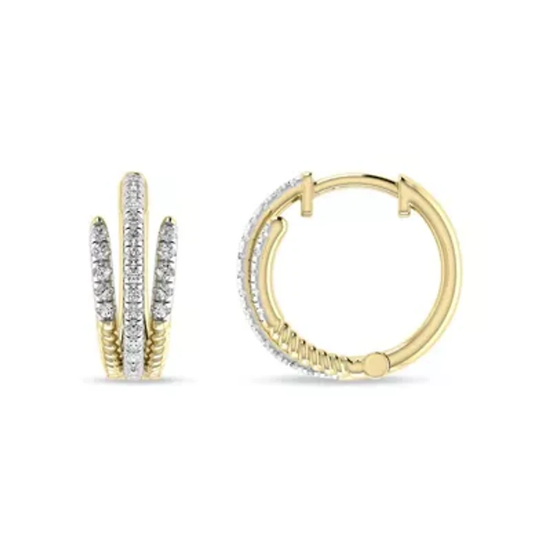 13.50 MM Huggie Hoop Earrings 1/4 Cttw Natural Diamond Small Hoops in 925 Silver Yellow Plated