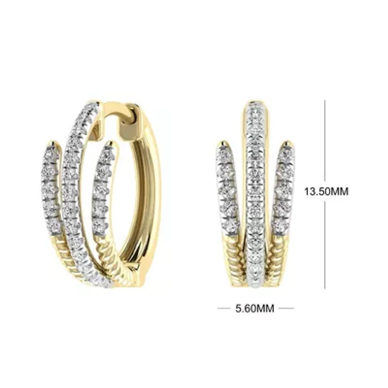 13.50 MM Huggie Hoop Earrings 1/4 Cttw Natural Diamond Small Hoops in 925 Silver Yellow Plated
